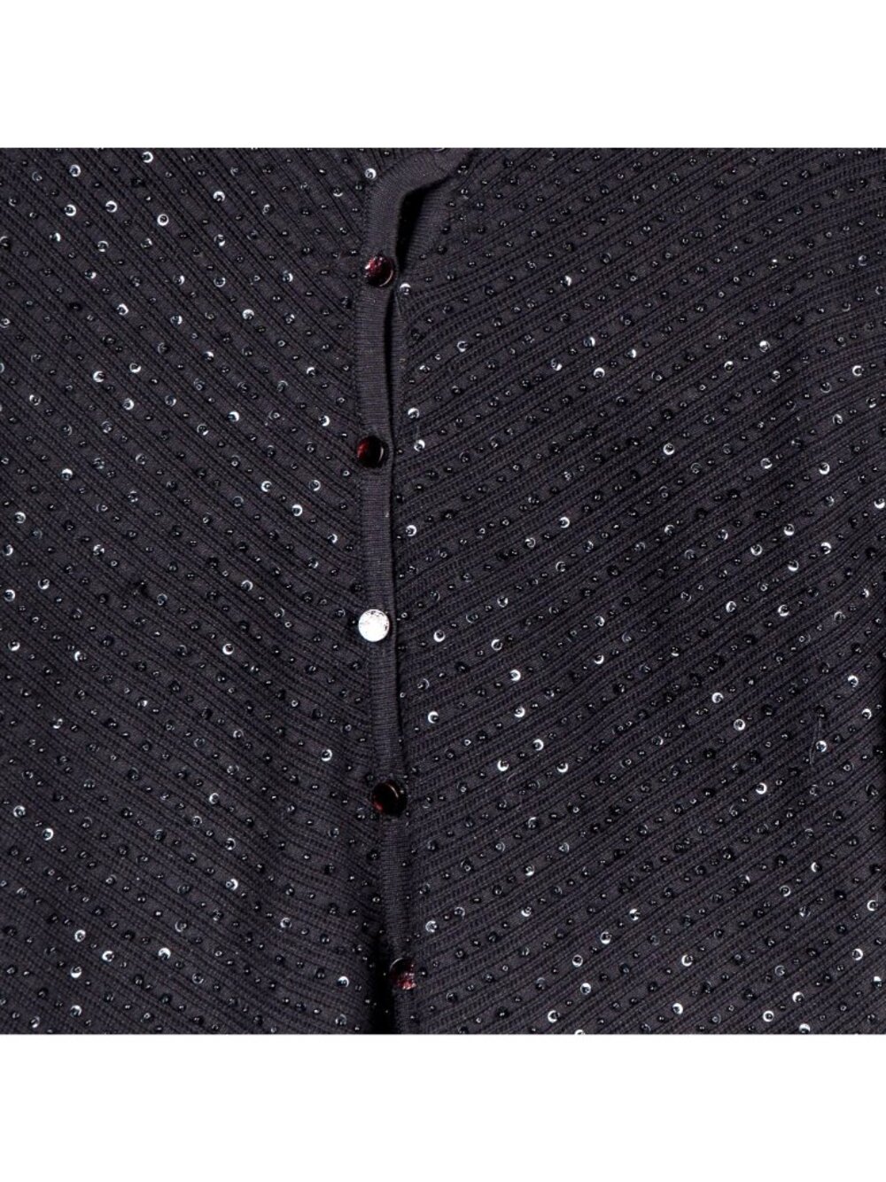 VTG Cardigan Sweater Petite L Black Bead Sequin Button Festival Boho Whimsigoth - Picture 3 of 7